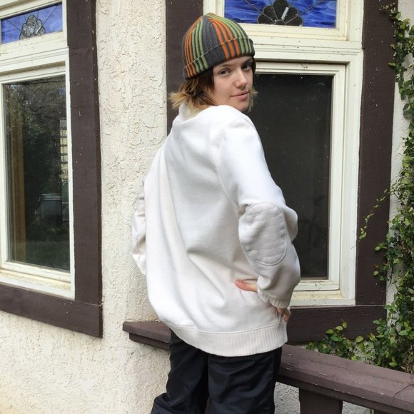 Club room Mens sweatshirt crew neck XL off white shawl knit collar elbow patch - Picture 4 of 12